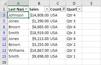 Filter in Excel