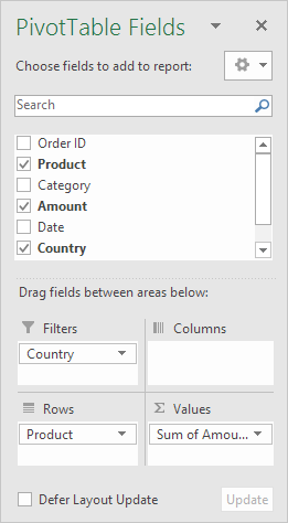 Drag Fields to Areas