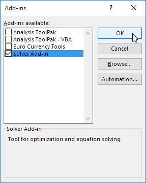 Check Solver Add-in