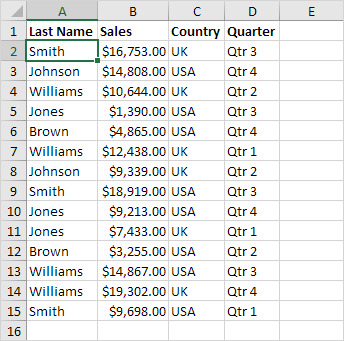 Sort on One Column Example