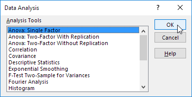 Select Anova: Single Factor