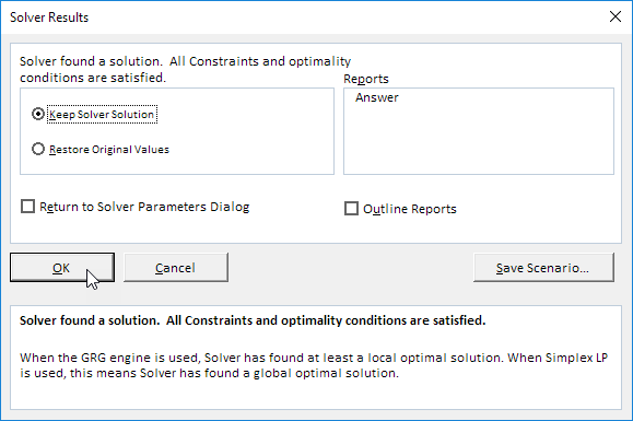 Solver Found a Solution