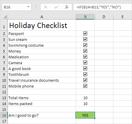 Checklist in Excel