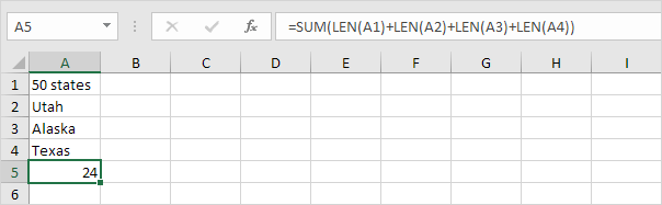 Sum and Len Function in Excel