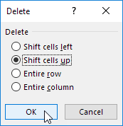 Delete Cells Dialog Box