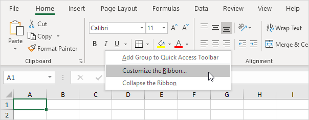 Customize the Ribbon in Excel