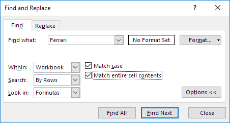 Find and Replace Options