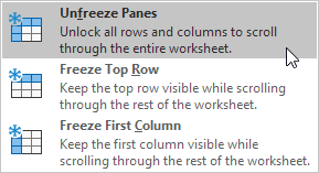 Unfreeze Panes