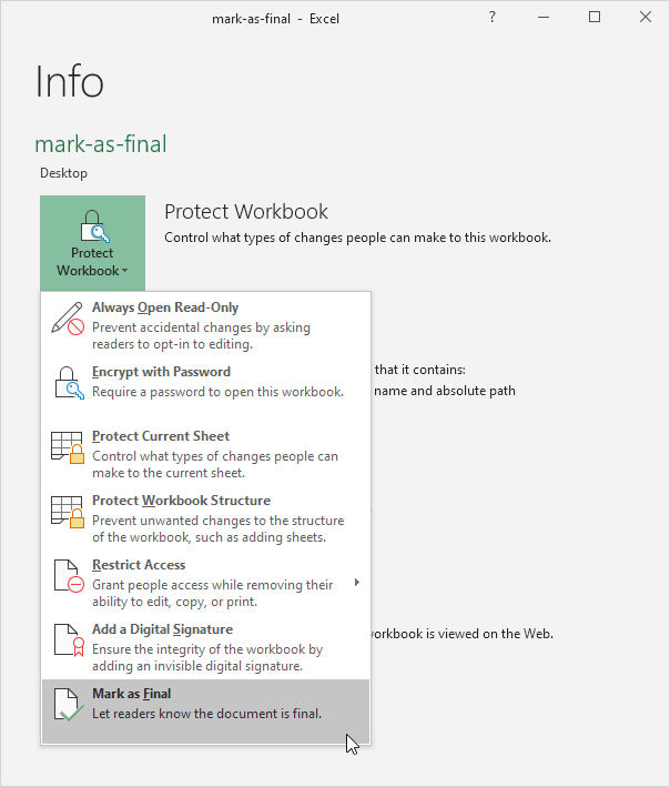 Mark as Final in Excel