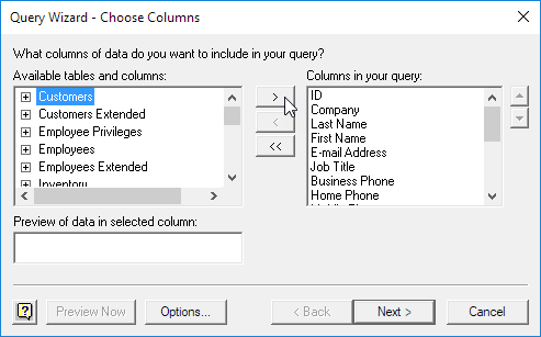 Query Wizard - Choose Columns