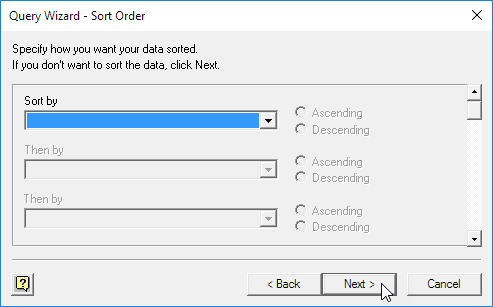 Query Wizard - Sort Order