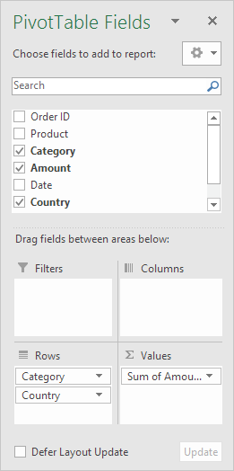 PivotTable Fields Pane