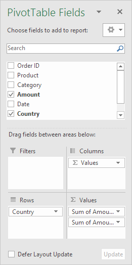 PivotTable Fields Pane