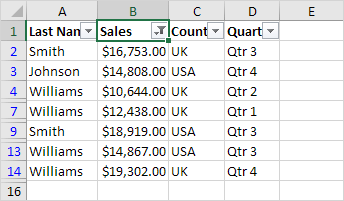 Number Filter Result