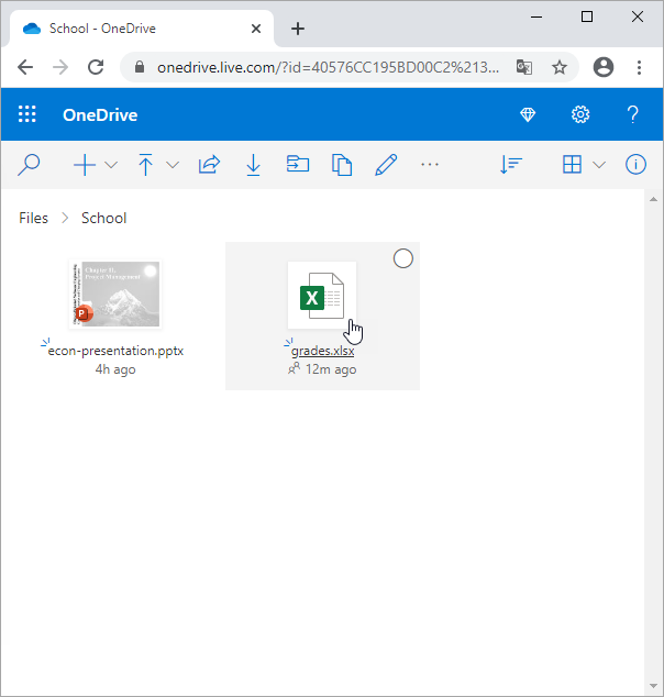Click an Excel File in OneDrive
