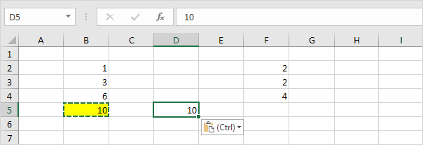 Paste Values Result