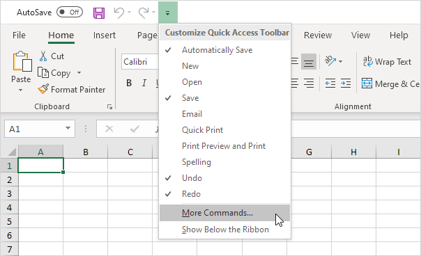 Customize Quick Access Toolbar in Excel