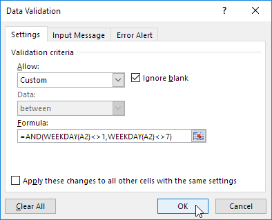 Data Validation Formula