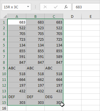 Data in Excel