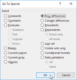 Select Row differences