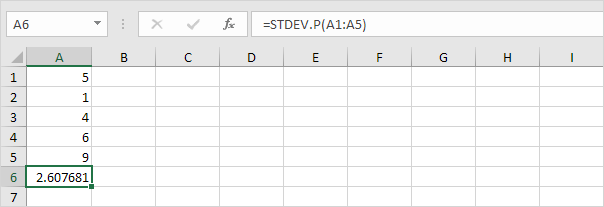 STDEV.P Function in Excel