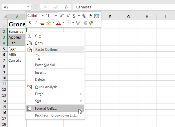 Format Cells