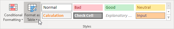 Click Format as Table