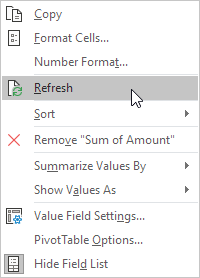 Refresh Pivot Table in Excel