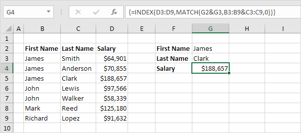 INDEX MATCH formula