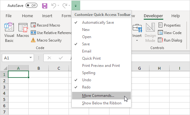 Customize Quick Access Toolbar