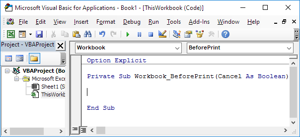Workbook BeforePrint Event in Excel VBA