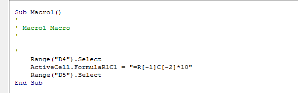 Excel Macro Recorder Result