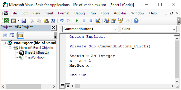 Static Keyword in Excel VBA