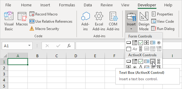 Create a text box in Excel VBA